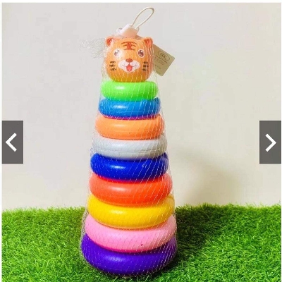 Picture of 9-layer tiger stacking rings,Planet of Toys Rainbow Stacking Ring Toys for Baby, Toddlers, Kids - 9 Rings Multicolor (Large)-Multicolor