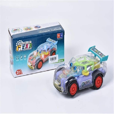 Picture of Light music gear electric universal cartoon racing car, Kids Flashing Racing Car Toy Transparent Light Up Colorful LED Music Mechanical Gear Car l Children Birthday Gift-Multicolor
