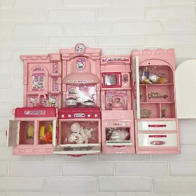 Picture of 4pc Hello Kitty play Kitchen Dollhouse Set for children-Pink
