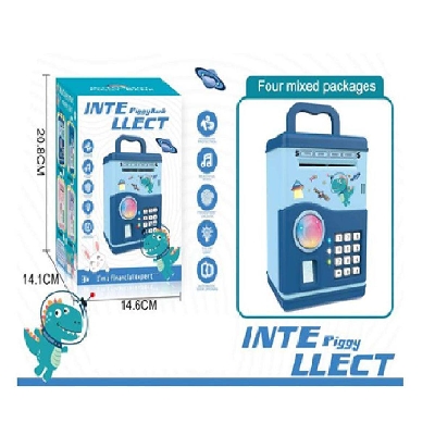 Picture of Light music fingerprint unlock automatic roll money piggy bank, Kids Money Bank Password Code Lock Fingerprint Birthday Auto Scroll Money Electronic ATM Toy for Kids-Multicolor