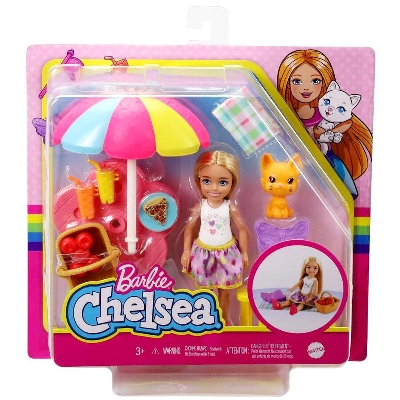 Picture of Barbie Chelsea Picnic Playset with Chelsea Doll (6-Inch Blonde), Pet Kitty and Accessories- HCK66-Multicolor