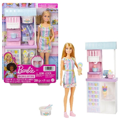 Picture of Barbie Ice Cream Playset with 12-Inch Blonde Doll Feature 2 Batter Containers 2 Bowls 2 Cones 3 Decorative Toppers 2 Scoops and Register-HCN46-Multicolor