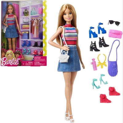 Picture of Barbie Blonde Fashion Doll with Accessories Mattel For Kids FVJ42-Multicolor