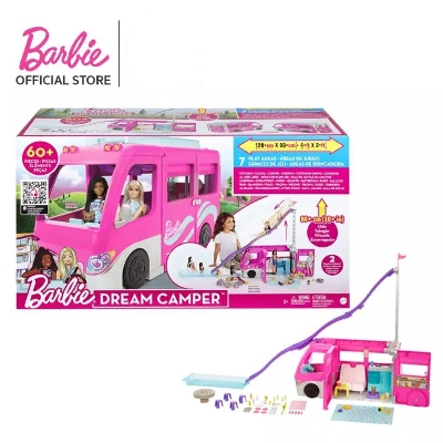 Picture of Barbie DreamCamper Toy Playset with Over 60 Barbie Accessories and Furniture Pieces and 7 Play Areas Including Pool and Slide-HCD46-Multicolor