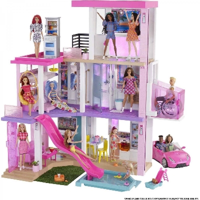 Picture of Barbie DreamHouse Large Dollhouse with Pool, Slide, Elevator, Lights and Sounds, and Dollhouse Accessories and Furniture Preschool Dolls-GRG93-Multicolor