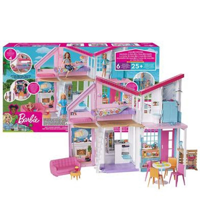 Picture of Barbie Malibu House Playset - 2-Storey House with 6 Transforming Rooms - 25+ Furniture, Patio Fence & Accessory Pieces - 2' Wide For Kids-FXG57-Multicolor