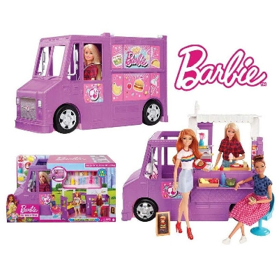 Picture of Barbie Fresh 'n' Fun Food Truck - Includes 30+ Realistic accessories: Menu Board, Pots, Utensils, and More for Kids - GMW07-Multicolor