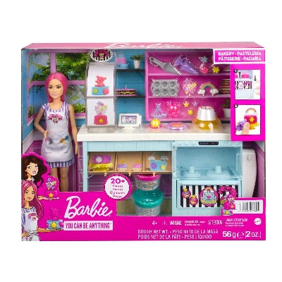 Picture of Barbie Bakery Playset with 12 in Petite Doll, Pink Hair, Bakery Station, Cake Making Feature & 20+ Realistic Play Pieces-HGB73-Multicolor