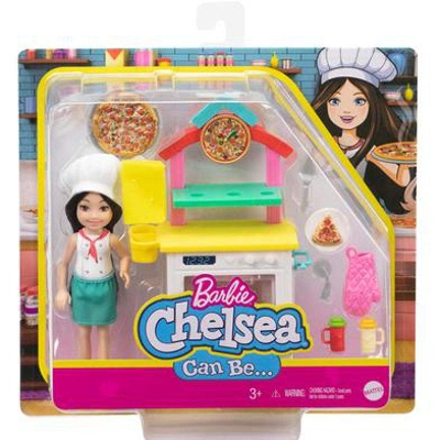 Picture of Barbie GTN63​ Chelsea Can Be Pizza Chef Playset with Brunette Chelsea Doll (6-in/15.24-cm), Pizza Oven, 2 Spice Shakers, Pizza Pan & More-Multicolor