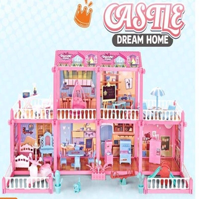 Picture of DIY dream villa furniture set with 6 girls dollhouse-Multicolor