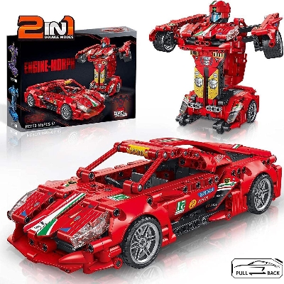 Picture of STEM Blocks Building racing car Toys - 2 in 1 Pull-Back Blocks Pullback 696pcs for Kids-Red