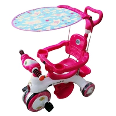 Picture of Kids Rock Rider Tricycle with Backrest, Safety Fence, Push Handle  and Sunroof-Pink