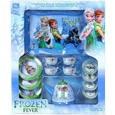 Picture of Frozen Fever Tea Party 15 Pcs Playset for Kids - Metal Teapot and Cups Kitchen Playset-Multicolor