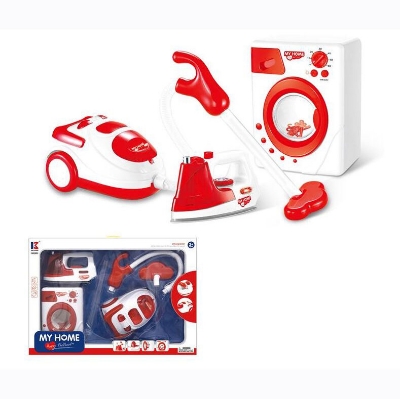 Picture of APPLIANCE SET IRON, WASHING MACHINE, VACUUM CLEANER TOY SET FOR KIDS-Pink and white
