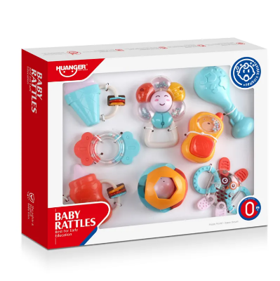 Picture of HUANGER Newborn  Baby Rattle set Toy Baby Rattle and Teether toys Gift- 8 pcs-Multicolor