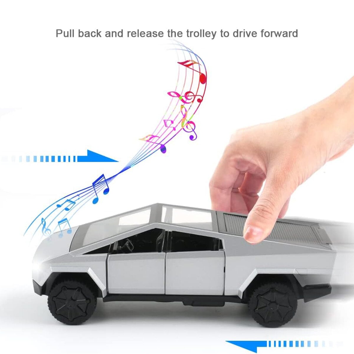 Picture of 1:28 Tesla Cybertruck Diecast Metal Alloy Sound Light Pull Back Model Toy Car (Die-Cast Model Car)-Silver
