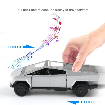 Picture of 1:28 Tesla Cybertruck Diecast Metal Alloy Sound Light Pull Back Model Toy Car (Die-Cast Model Car)-Silver
