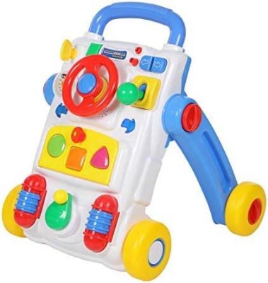Picture of activity learning walking 4-wheel plastic cart 2 in 1 multifunctional push stroller musical happy baby walker-Multicolor