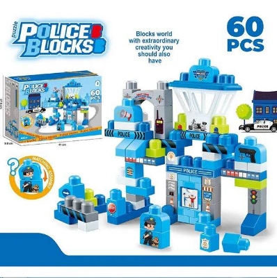 Picture of KIDS DIY Assembly 60 Pics Building Block Toys Educational Plastic Police Block Toys for Children-Blue