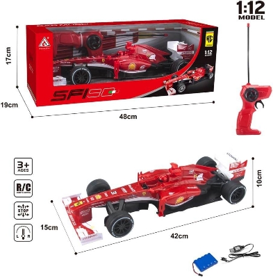 Picture of 1:12 Scale F1 SF190 Racing Car Toy, Remote Control, Rechargeable Battery, USB Cable, Ages 4+-Red