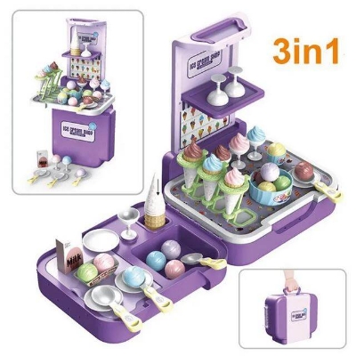 Picture of Hot Selling 3 in 1 Electric Role Play Kitchen Toy Sets Kid Miniature Funny Plastic Material Briefcase Ice Cream Shop Toy-Multicolor