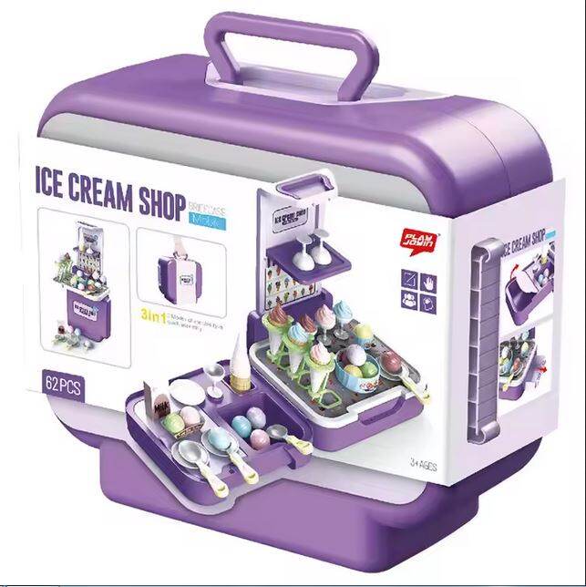 Picture of Hot Selling 3 in 1 Electric Role Play Kitchen Toy Sets Kid Miniature Funny Plastic Material Briefcase Ice Cream Shop Toy-Multicolor