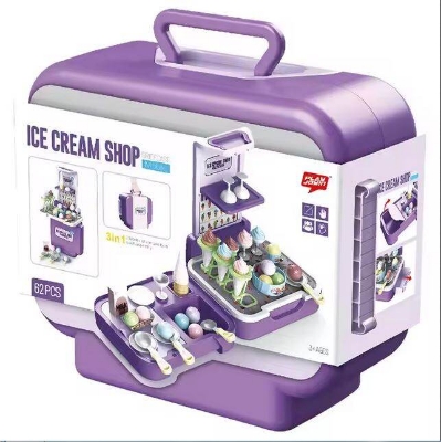 Picture of Hot Selling 3 in 1 Electric Role Play Kitchen Toy Sets Kid Miniature Funny Plastic Material Briefcase Ice Cream Shop Toy-Multicolor