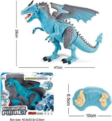 Picture of ECVV Fire Dinosaur Dragon Planet Remote Control R/C Walking Dinosaur Toy With Breathing Smoke, Shaking Head, Light Up Eyes And Sounds | ICED DRAGON-Blue
