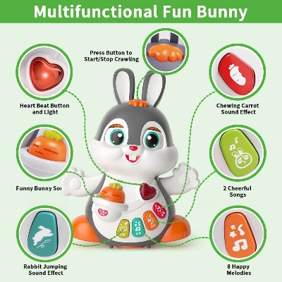 Picture of Masroo Musical Bunny Crawling Toys for Babies 6-12 Month Dancing Music Light Baby Toys, Tummy Time Toy Development Learning Toys for 6 8 9 10 12 Month Toddler Birthday Gift for 1 2 Year Old Boy Girl-Multicolor