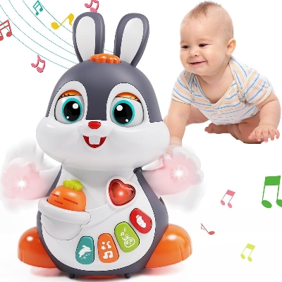 Picture of Baby Musical Easter Bunny Toy Dancing Crawling Tummy Time Toys, Light Up Infant Toys 0-3-6 6-12 12-18 Months Birthday Easter Gifts for 1 Year Old Boy Girl Learning Baby Easter Basket Stuffers-Multicolor
