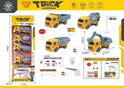 Picture of 4pcs pullback engineering vehicles with road signs XY328-A5-Multicolor