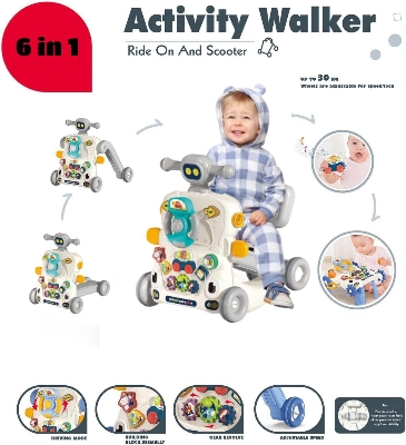 Picture of UNITRIP 6 in 1 Baby Walker, Sit-to-Stand Learning Walker Kids Push Walkers Assemble as Cart/Scooter/Motorbike/Activity Center, Walking Toys for Infants 6-12 Months Baby Toy Birthday Gift (6-in-1 Grey)-Multicolor