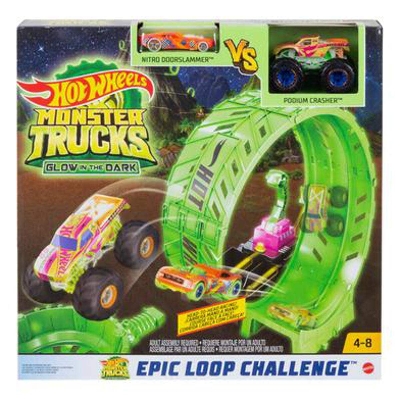Picture of Hot Wheels Trucks Glow-In-The Dark Epic Loop Challenge Playset Ramp and Loop Includes 1:64 Scale Die-Cast Truck and 1 Car-HBN02