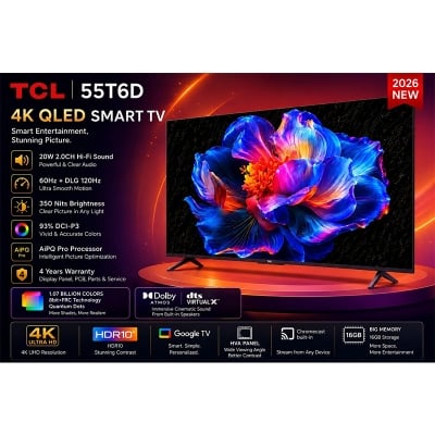 Picture of TCL 55 Inch T6D 4K UHD QLED Smart TV