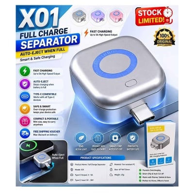 Picture of X01 Full Charge Separator Type-C Fast Charging Adapter | Auto Disconnect USB-C Charger Protector | Smart Chip Battery Protection | 5A Fast Charge Auto Cut-Off Device