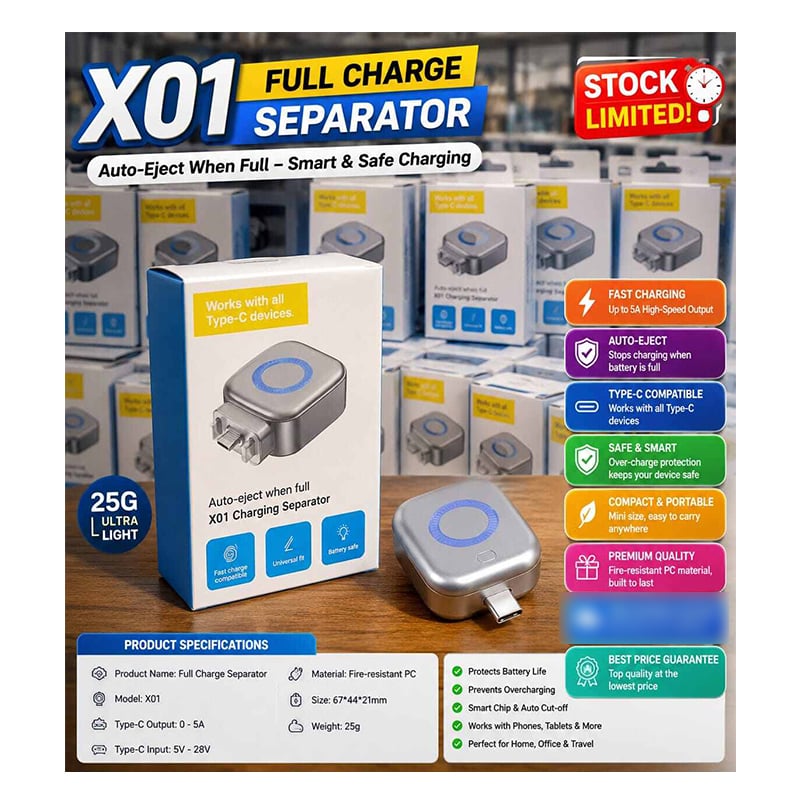 Picture of X01 Full Charge Separator Type-C Fast Charging Adapter | Auto Disconnect USB-C Charger Protector | Smart Chip Battery Protection | 5A Fast Charge Auto Cut-Off Device
