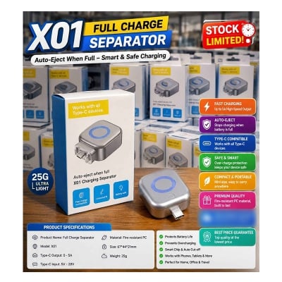 Picture of X01 Full Charge Separator Type-C Fast Charging Adapter | Auto Disconnect USB-C Charger Protector | Smart Chip Battery Protection | 5A Fast Charge Auto Cut-Off Device