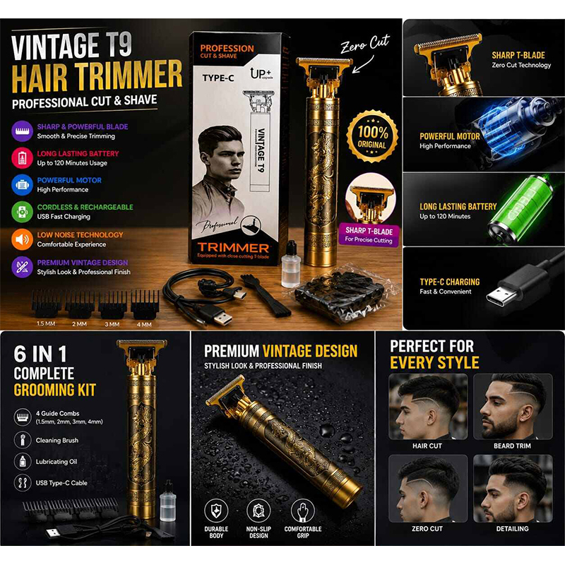 Picture of Vintage T9 Hair Cutting Machine Hair Trimmer Electric Hair Clippers Shaver Beard Trimmer Men Hair Cutting T Style Machine Rechargeable Hair Trimmer by latfu accessories