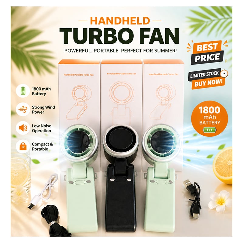 Picture of Premium Mini Turbo Fan 1800mAh USB Rechargeable Handheld Fan – Portable, Strong Airflow, Low Noise, Fresh Air