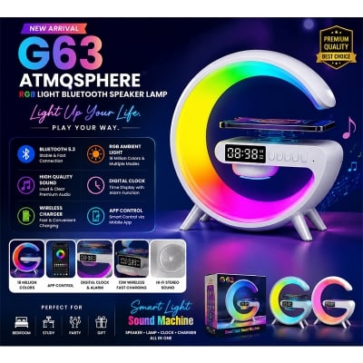 Picture of G63 Speaker Lamp - APP Control 3 in 1 Multi-Function Bluetooth Speaker With Wireless Charging, RGB Light and Alarm Clock - Charger G Lamp with Sunrise Alarm for Bedroom & Bedside table (G Speaker)