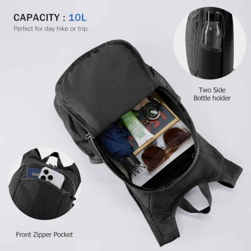 Picture of 16L Foldable Hiking Backpack – Lightweight Packable Water-Repellent Daypack, Ultralight Collapsible Rucksack for Travel, Gym and Outdoor Sports (Black)