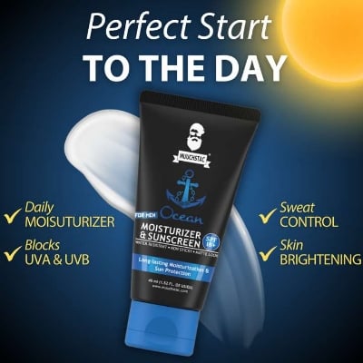 Picture of Muuchstac Mens Ocean Moisturizer & Sunscreen Matte Look Spf 18+ Cream With Turmeric & Aloe Vera Beads, Non-Sticky & Water Resistant 45 ML