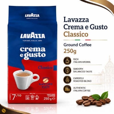 Picture of Lavazza Crema E Gusto Ground Coffee Blend, Espresso Dark Roast Authentic Italian, Blended And Roasted in Italy 250g