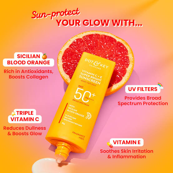 Picture of Dot & Key Vitamin C + E Super Bright Sunscreen SPF 50+++ | for Even Toned & Glowing Skin | No White Cast, WaterLight I UVA/B & Blue Light Protection 80gm