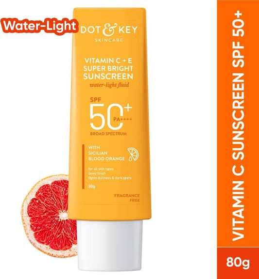 Picture of Dot & Key Vitamin C + E Super Bright Sunscreen SPF 50+++ | for Even Toned & Glowing Skin | No White Cast, WaterLight I UVA/B & Blue Light Protection 80gm