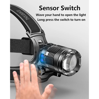 Picture of Smiling Shark Fousing Long Range Headlamp With Sensor Function Model TD8018B | 3 Months Warranty - Black