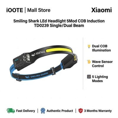Picture of Smiling Shark LEd HeadLight 5Mod COB Induction TD0239 Dual Beam | 3 Months Warranty - Black