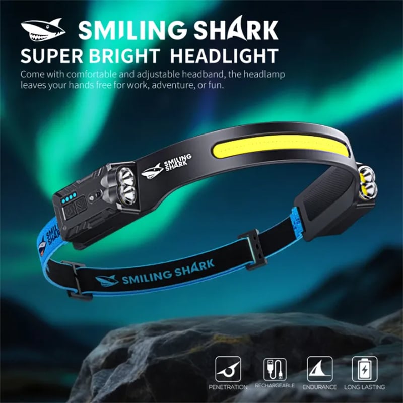 Picture of Smiling Shark LEd HeadLight 5Mod COB Induction TD0239 Dual Beam | 3 Months Warranty - Black