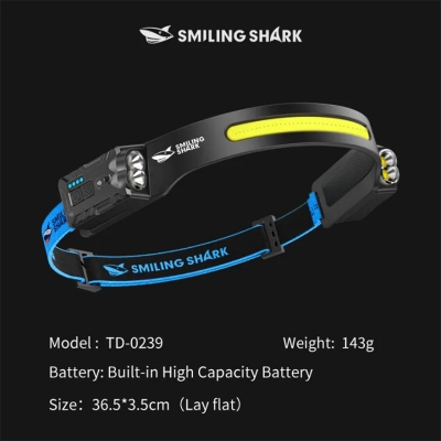 Picture of Smiling Shark LEd HeadLight 5Mod COB Induction TD0239 Dual Beam | 3 Months Warranty - Black