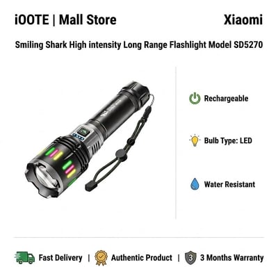 Picture of Smiling Shark High intensity Long Range Flashlight Model SD5270 | 3 Months Warranty - Black